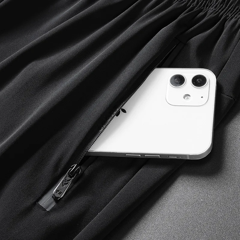 2023 Summer Men's Ice Silk Set Solid Color Round Neck Short Sleeve T-shirt+Pants Two Piece Set for Middle and Youth Sportswear