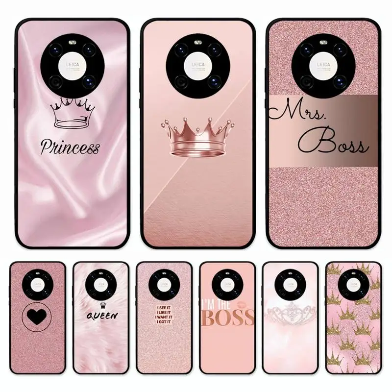 

Rose Gold Pink Princess Queen Phone Case for Huawei Mate 20 10 9 40 30 lite pro X Nova 2 3i 7se