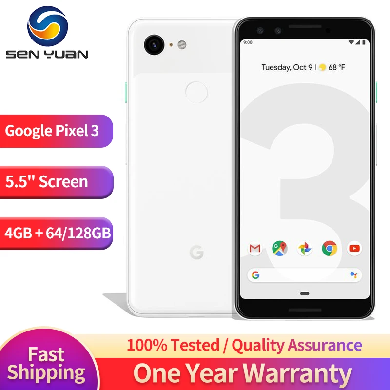 

Оригинальный смартфон Google Pixel 3, 4G LTE, телефон с экраном 5,5 дюйма, 4 Гб ОЗУ, 64 ГБ/128 Гб ПЗУ, дисплей МП и 8 Мп, сканер отпечатка пальца, Восьмиядерный процессор, Android