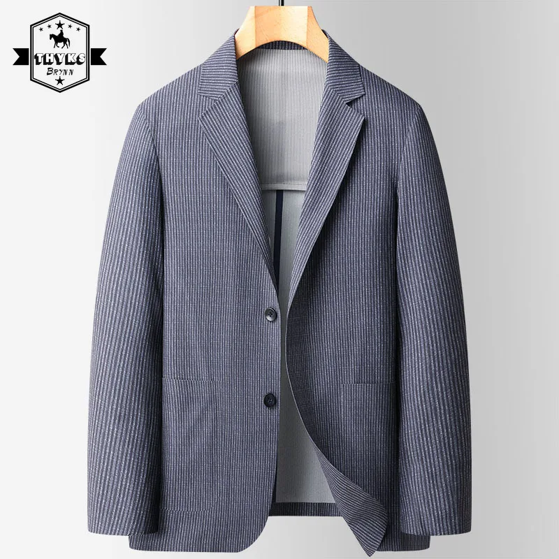 Blazers Top Male Vertical Stripe Suit Loose Business Casual Jacket Luxury Gray Coats Spring Autumn Elegant Outfits Fashion 2022