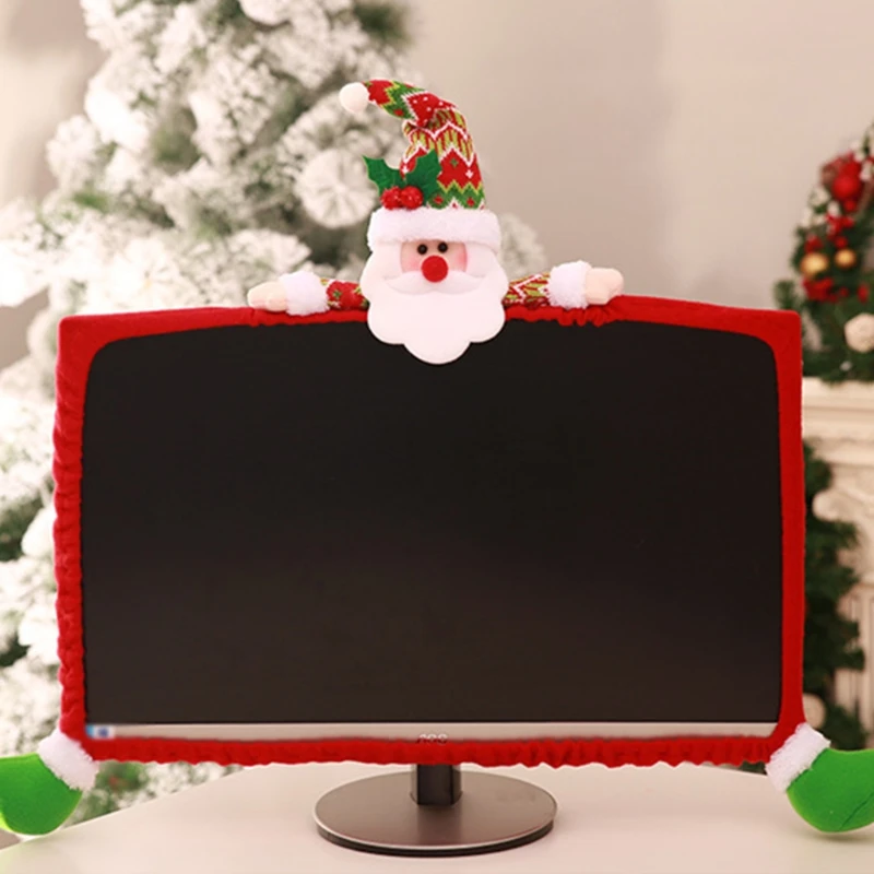 Docooler Computer Cover Santa Claus Snowman Design Notebook Computer Monitor Dust Cover Pretty Christmas Decoration Supplies Xmas Home Office Ornament 