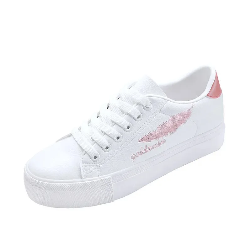Size 35-43  Running Shoes Woman Summer Lace-up Trainers Round Toe Shoes White Sneakers Female Student Shoes C8298