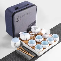 minimalist portable tea set luxury porcelain portable chinease tea table set with tray porcelain china kitchen supplies