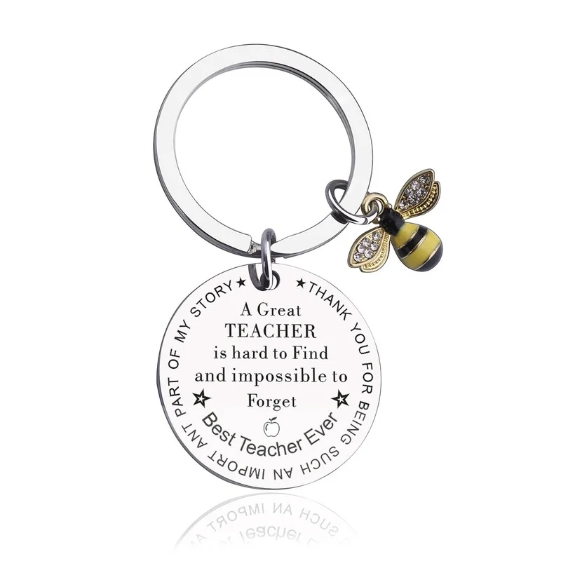 

Teacher's Day Keychain Woman Bee Key Chain Men Letter Pendant A Great TEACHER Keyring Unisex Elegant Key Holder Jewelry Llaveros