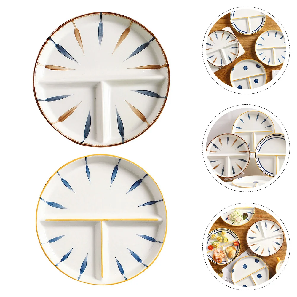 

2pcs Useful Divided Ceramic Dinner Plate Diet Dining Plate Home Tableware