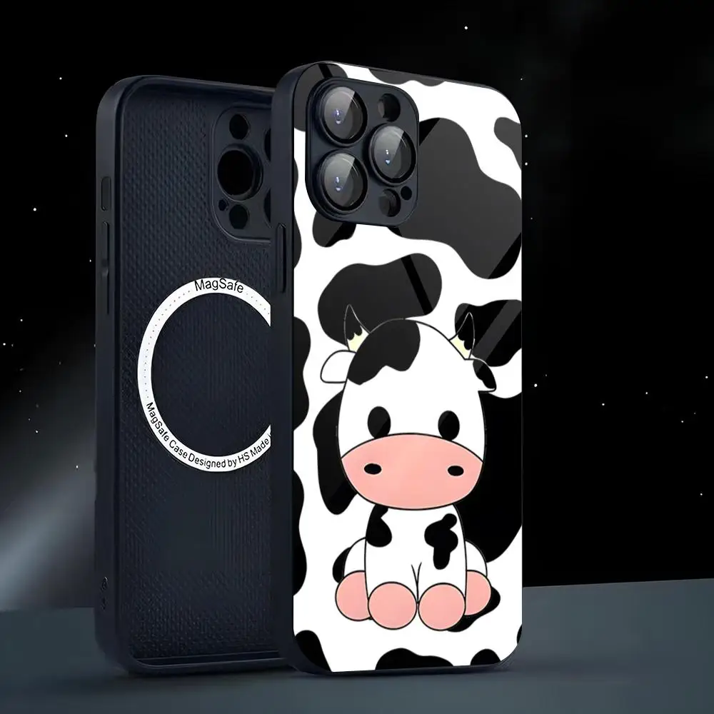 Милый чехол для телефона с молочной коровой для Iphone 15, 14, 13, 11, 12 Pro Max Mini Plus, магнитный стеклянный чехол для телефона (art.: 3920cf4c55ecb) - 3920cf4c55ecb