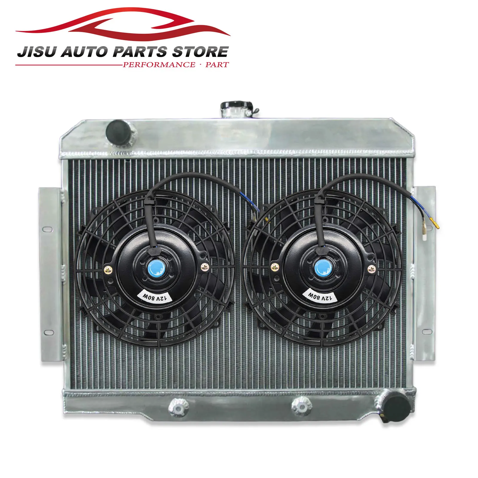 Aluminum Radiator + Fans for Jeep CJ Series 1970-1985 CJ5 CJ6 CJ7 V8 AT 1919E with Chevy swap
