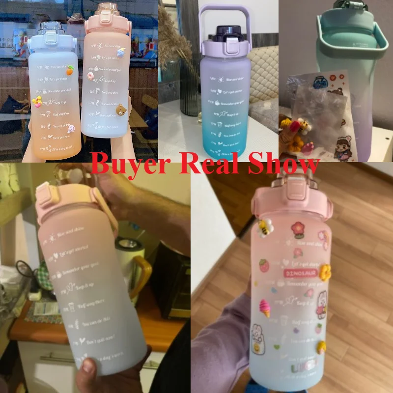 Бутылочка для воды 2 л с соломинкой мотивирующая бутылка маркером времени