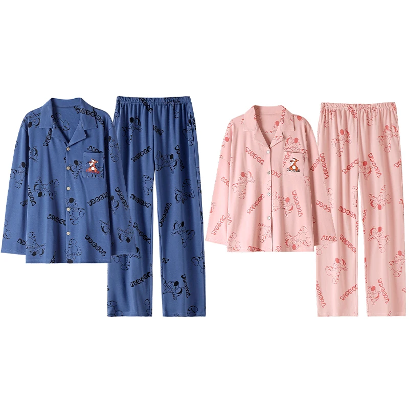 Disney Tigger Pajamas Set for Women Men Couples Long Sleeve Trousers Home Clothes Outside XXL Large Size Luxury Cotton Pijama