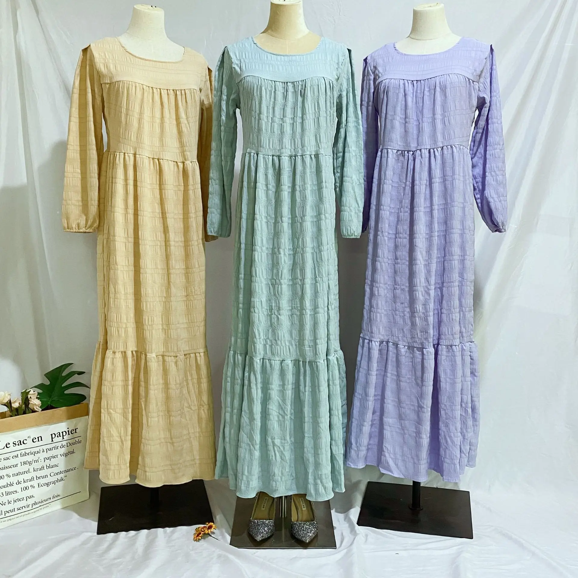 Muslim Fashion Solid Color Modest Muslim Maxi Dresses for Women Muslim Dress Women Long Abaya Dress Hijab Formal Dress Kaftan