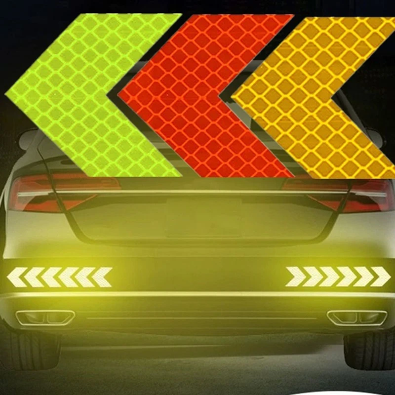 

10 Pcs/Set Reflective Arrow Sign Tape Warning Safety Sticker For Car Bumper Trunk Reflector Hazard Tape Car Styling Car Sticker