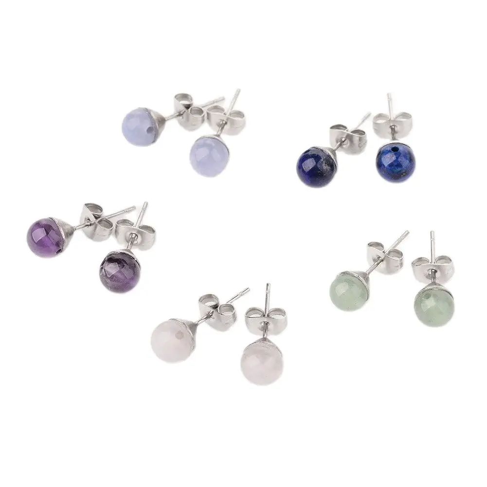 

Kissitty 5Pairs Natural Stone Stud Earrings Stainless Steel Earring For Women Piercing Earing Trend Jewelry Findings