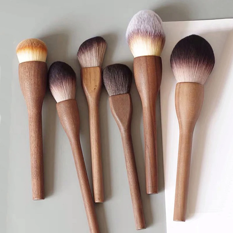 

Sdotter 1Pc Vintage Wood Handle Makeup Brush High Quality Walnut Loose Powder Blush Foundation Contour Brush