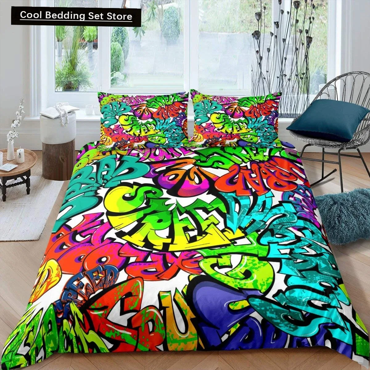 Пододеяльник в стиле хиппи с граффити король королева комплект постельного