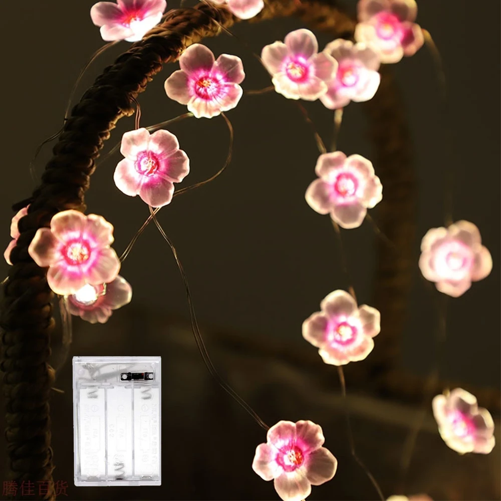 

10/20/30 LED Flower String Fairy Lights Battery Powered for Girl Bedroom Valentine's Day Decoration Sakura Cherry Blossom Camp
