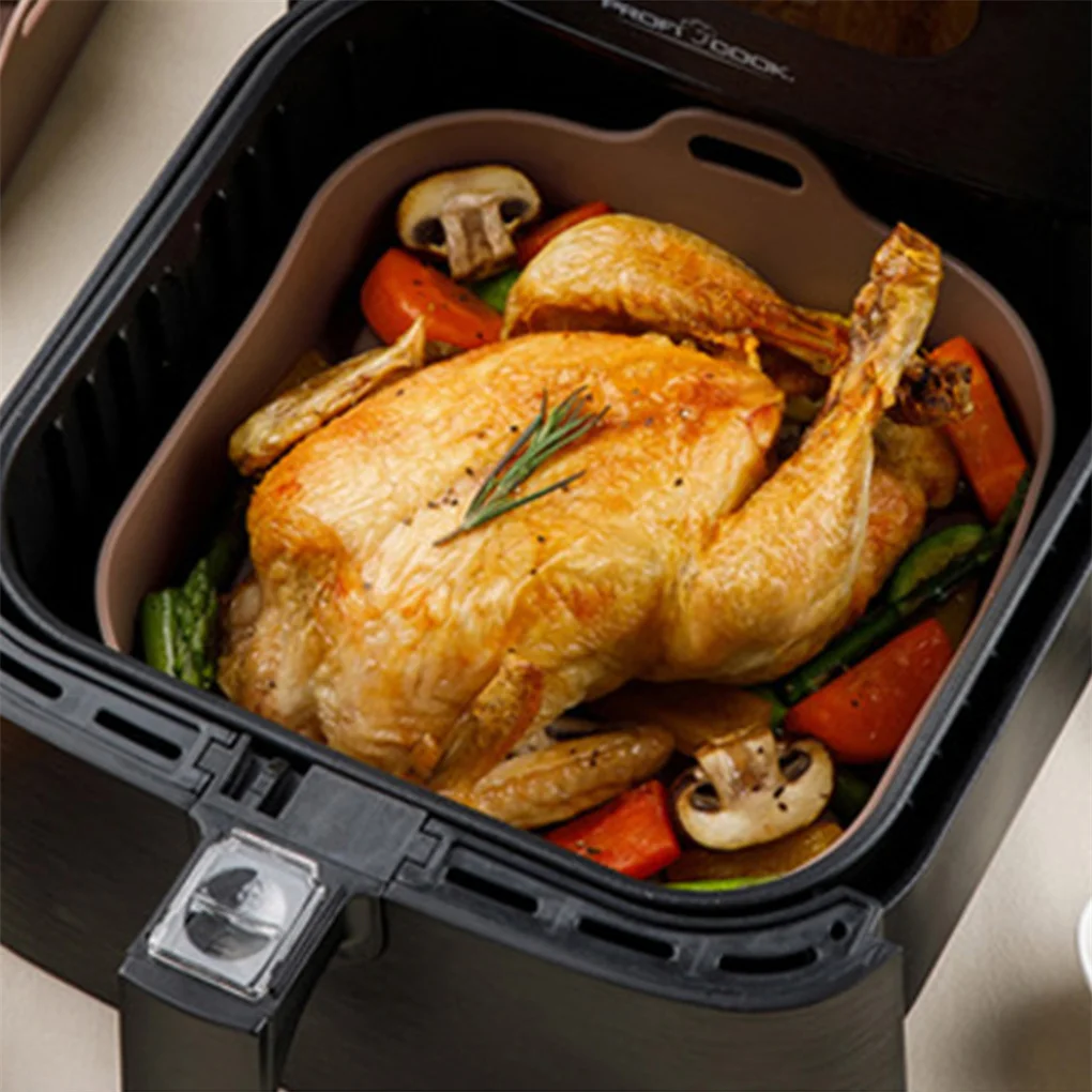 

AirFryer Silicone Pot Square Air Fryers Oven Baking Tray Bread Fried Chicken Pizza Basket Mat Replacemen Grill Pan Accessories