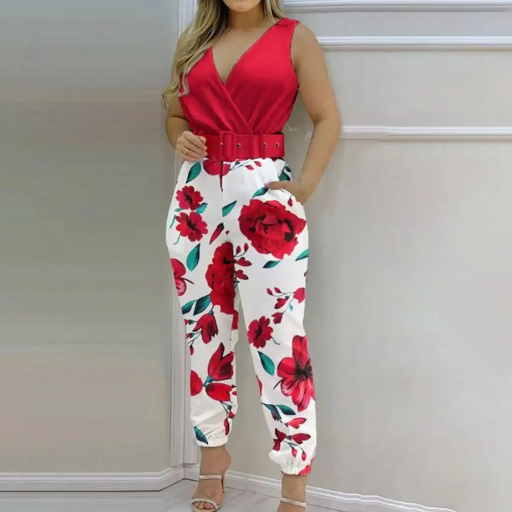 

Stylish Ladies Jumpsuit Solid Color Elegant V Neck Patchwork Jumpsuit Jumpsuit Office Lady Jumpsuit