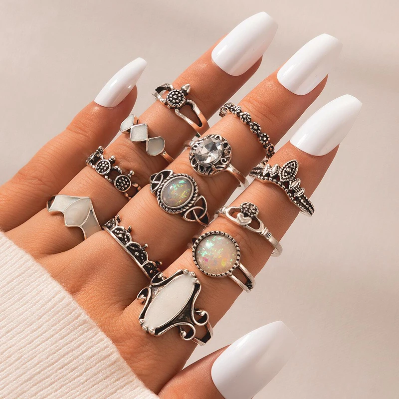 

Docona 12pc Boho Geometric Rhinestone Wide Knuckle Midi Finger Ring Sets Stacking Carving Finger Jewelry Women Accessories 5870