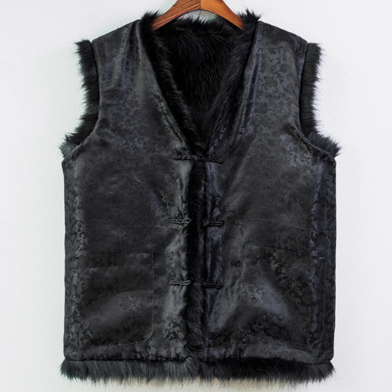 

Thick Jacket Autumn Winter Fur Vest Men Lapel Warm Luxury Faux Fur Black Parkas Bontjas Mens Furry Shaggy Outerwear Windbreaker