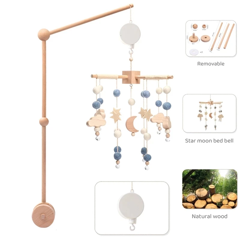 3pcs Baby Crib Mobile Rattle Toys With Music Box Wooden Bed Bell Bracket Educational Toy Nordic Hanging Decor Accessories Gifts - купить по