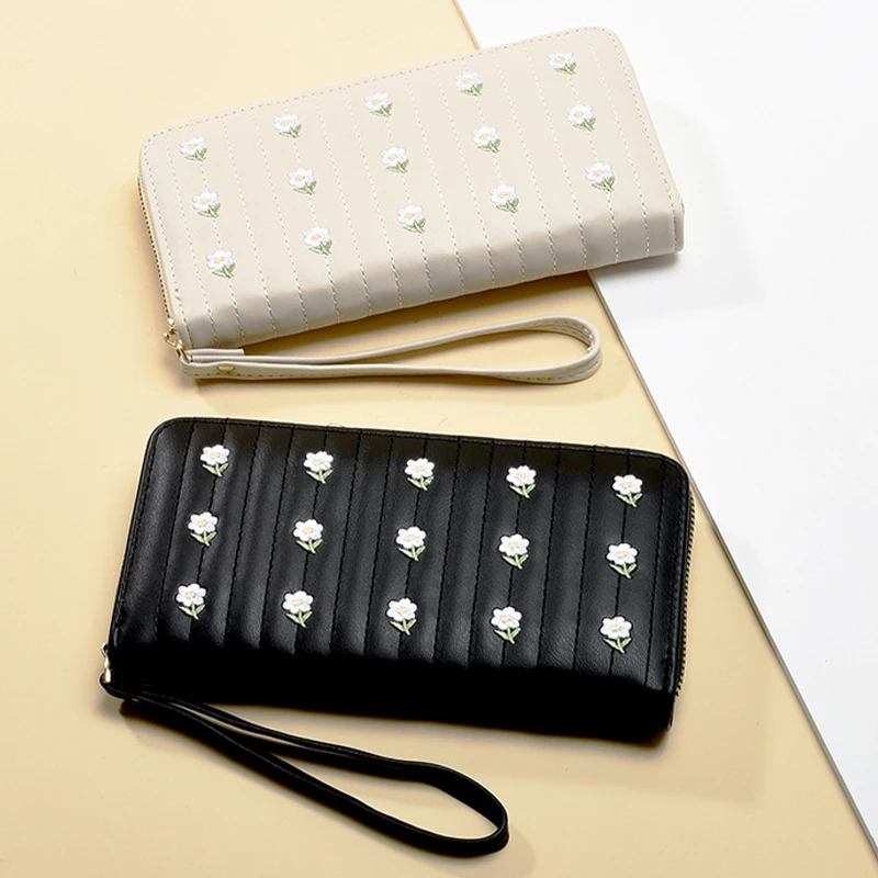 New PU Leather Women Long Zipper Purses Embroider Tassel Design Clutch Wallets Female Card Holder Fashion Wallets for Women