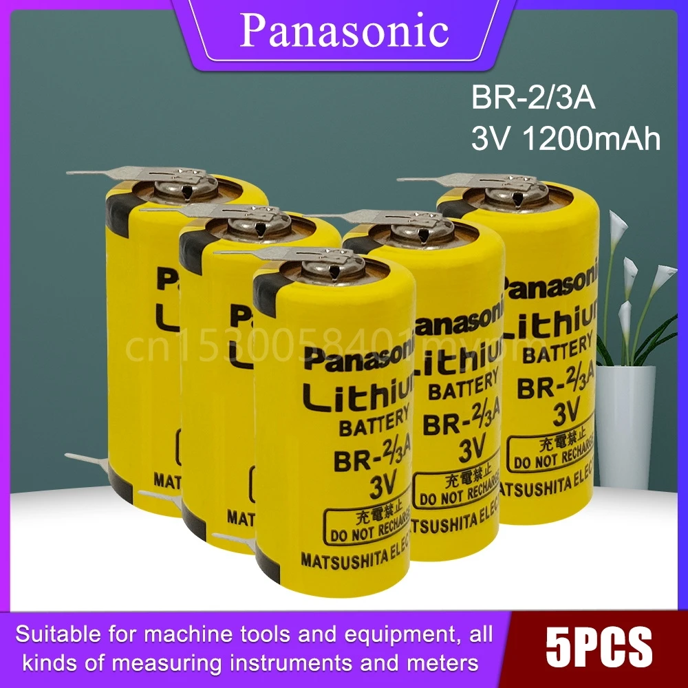 

5PCS Original Panasonic BR-2/3A BR2/3A BR-2/3 17335 3V 1200mAh Lithium Batteries with Pins FANUC PLC Battery for Gas Meters