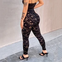 floral hollow out holes skinny pants women stretchy high waist sexy clubwear casual sport trousers female summer workout legging