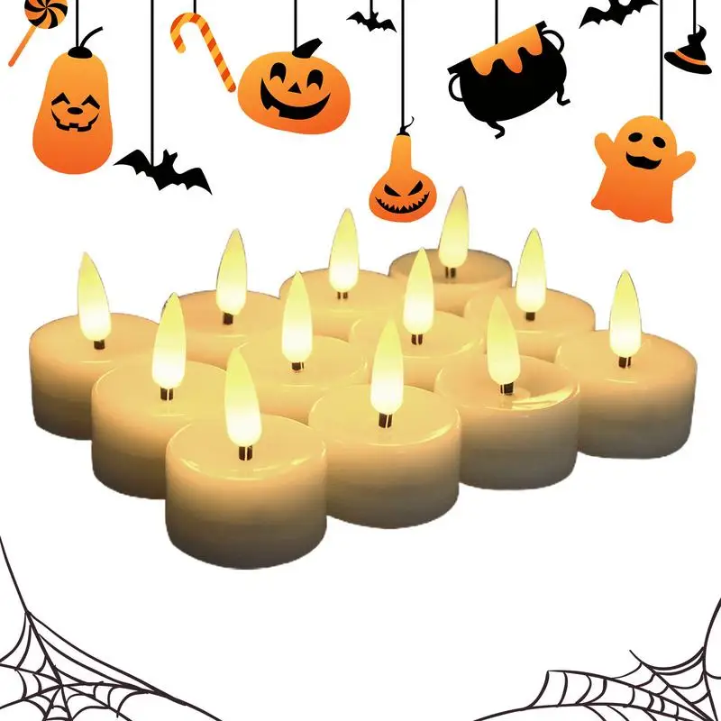 

Flameless Tea Lights Candles Flickering Halloween Candles 12pcs Safe Electronic Candles For Wedding Home Furnishings Party