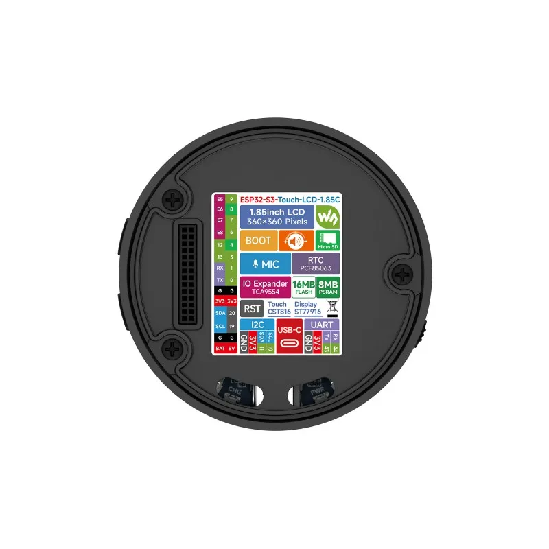 Комплект для разработки ESP32-S3 WiFi+BLE 5.0 с круглым AMOLED-экраном 1,75 дюйма (466x466) и сенсорным управлением, двойным микрофоном для проектов умных носимых устройств и DIY-проектов IoT (art.: 3920dae5f464d) - 3920dae5f464d