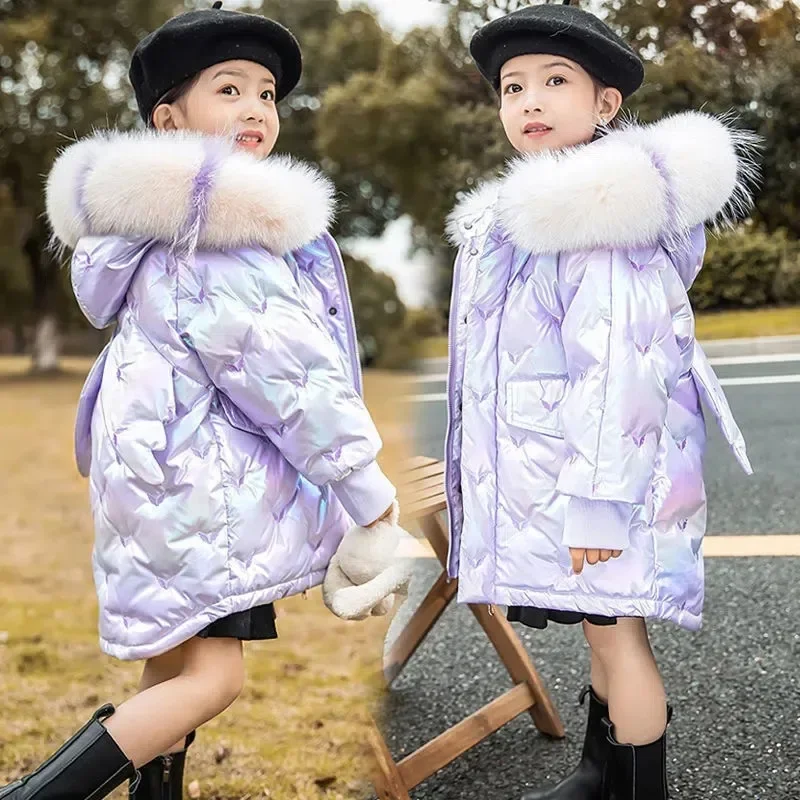 

2023 Winter Down Jacket For Girls Coat Fashion Unicorn Shiny Waterproof Children's Outerwear 3-10 Years Teen Kids Parka Snowsuit