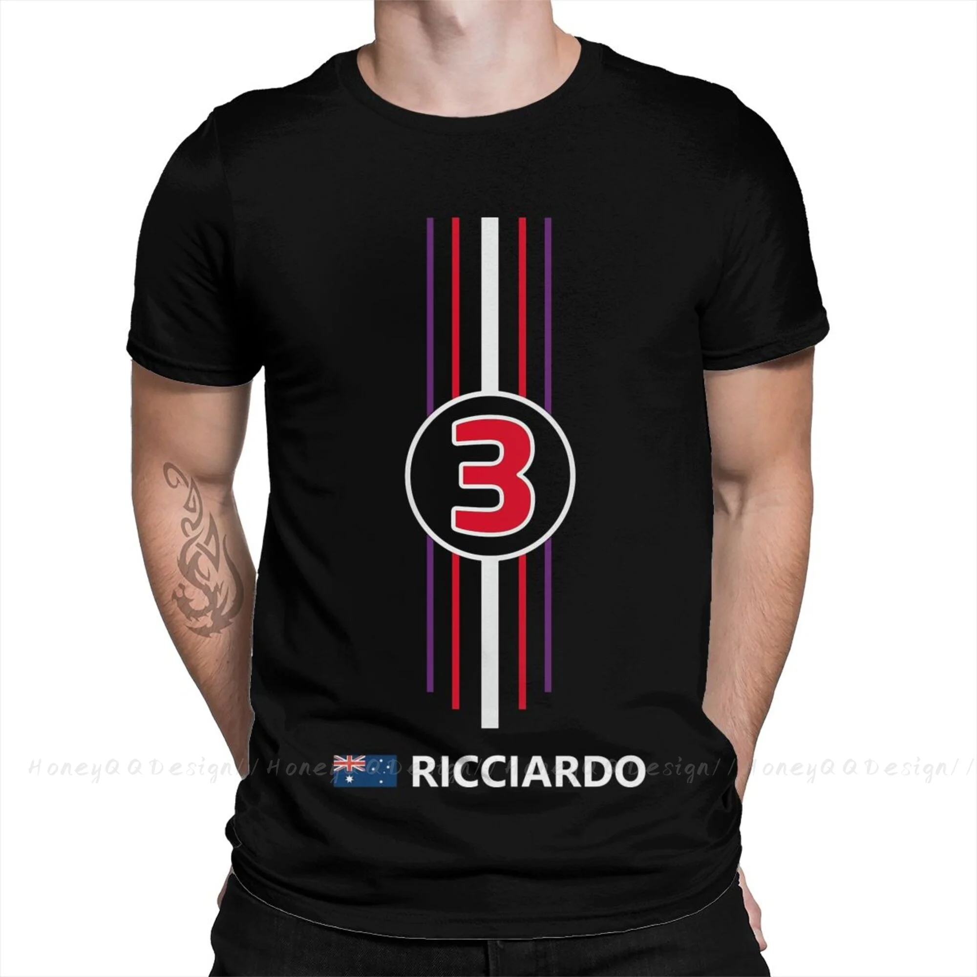قميص دانيال ريكاردو F1 للرجال #3 ريكاردو من القطن الخالص برقبة دائرية وقمصان هاراجوكو للبالغين بحجم كبير