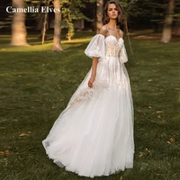 elegant a line wedding dresses 2022 for women puff sleeves lace appliques bridal dress backless bride gown vestidos de novia
