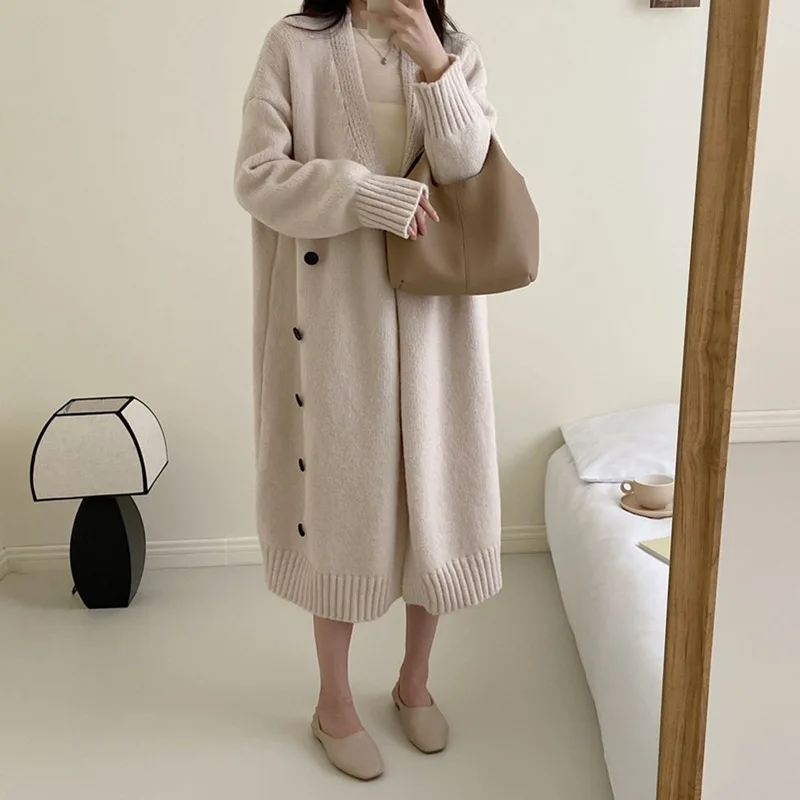 

Женская трикотажная одежда, новинка 2022 года, трикотажный свободный трикотажный кардиган трикотажный с длиной до колен, трикотажный свитер