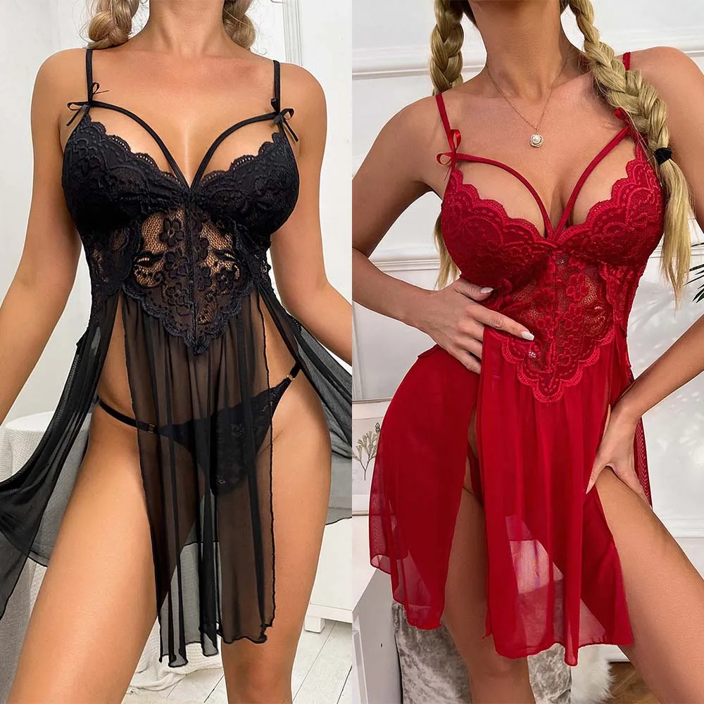 

Sexy Nightdress Women Sexy Lingerie Perspective Underwear Sleepwear Lace Temptation Dress Homewear Panties Set Nightwear Pajamas