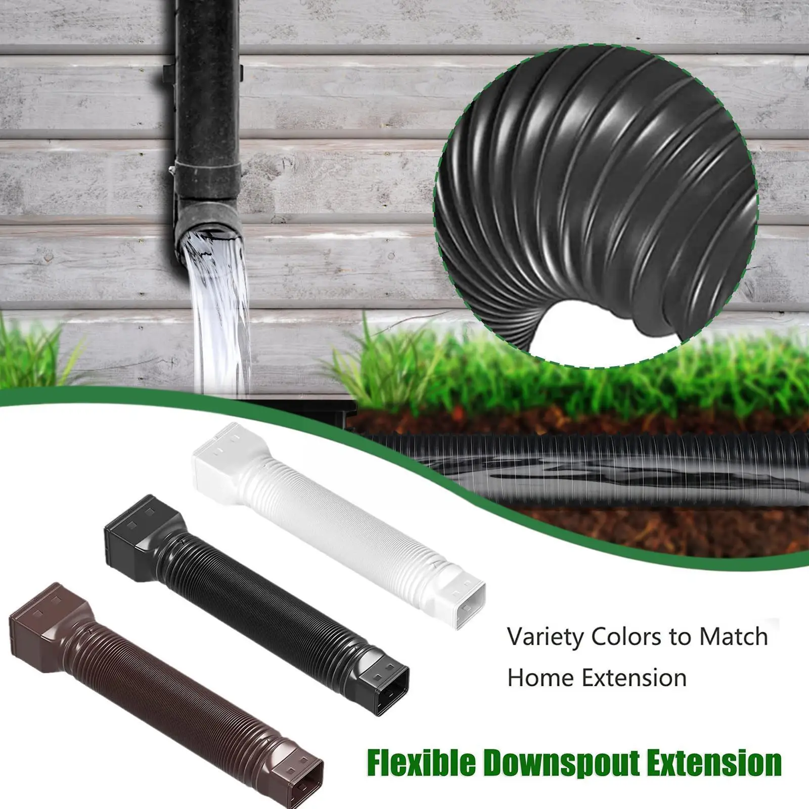 

1pack Rain Gutter Downspout Extension Flexible Extender Conne Drain Rainwater Downspout Extension Telescopic Pipe Drain N5q7