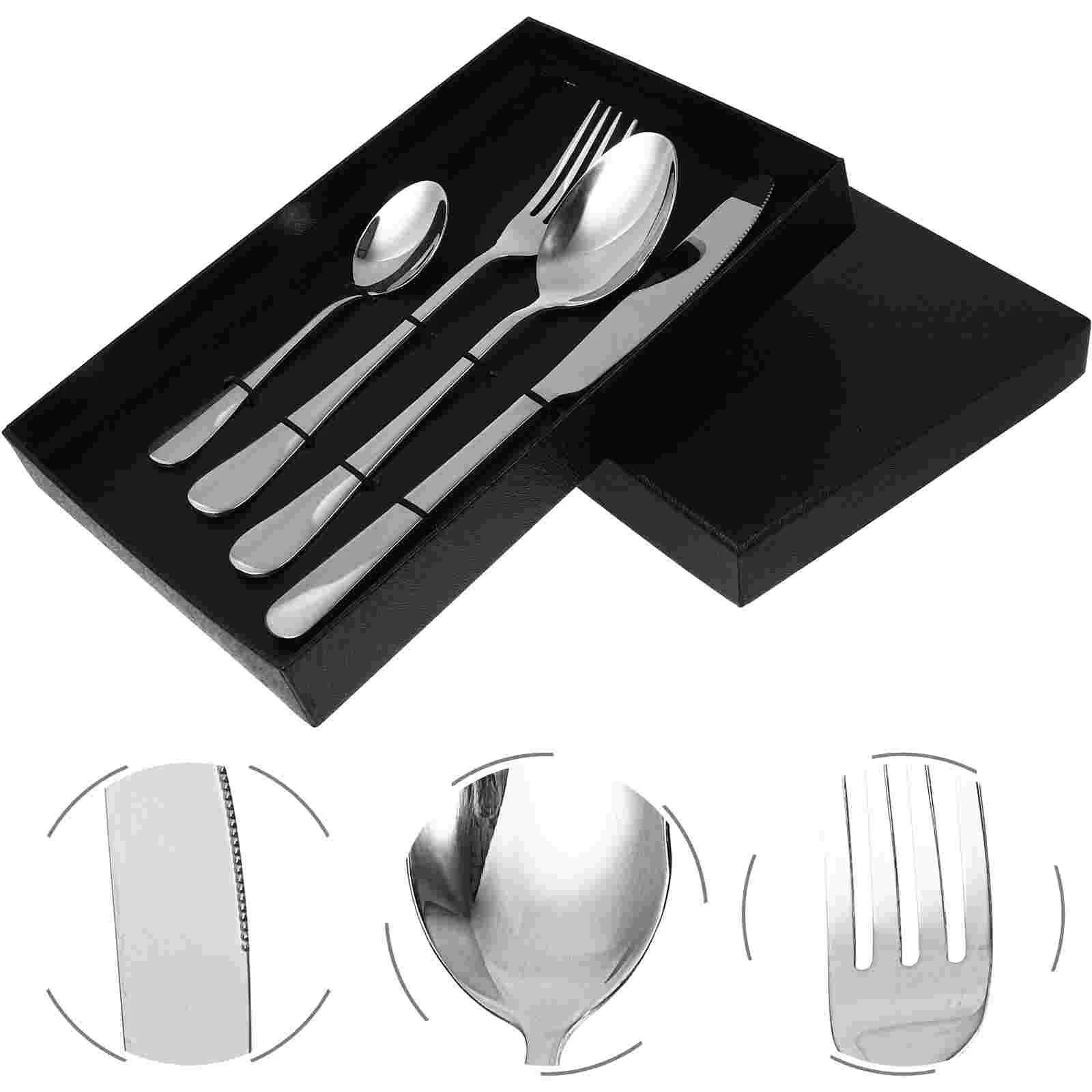 

Set Flatware Stainless Steel Tableware Silver Cutlery Silverware Steak Spoons Forks Dinnerware Utensil Banquet Utensils Buffet