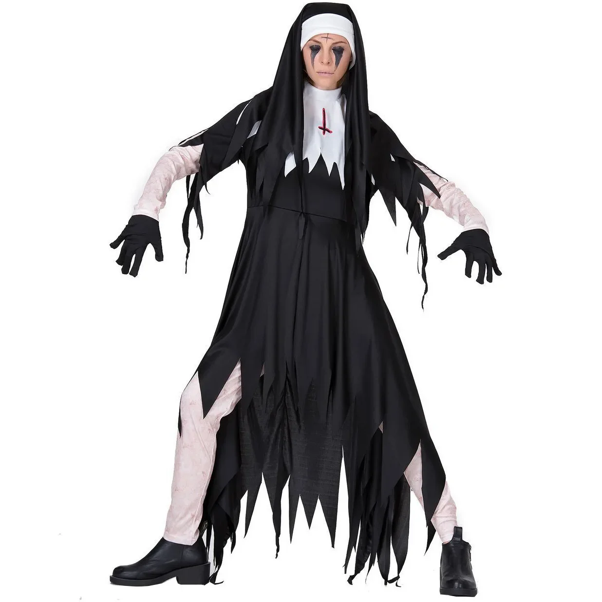 S-XXXL Хэллоуин зомби костюм монахини вампир ужас кровавый жнец крест зубчатая юбка