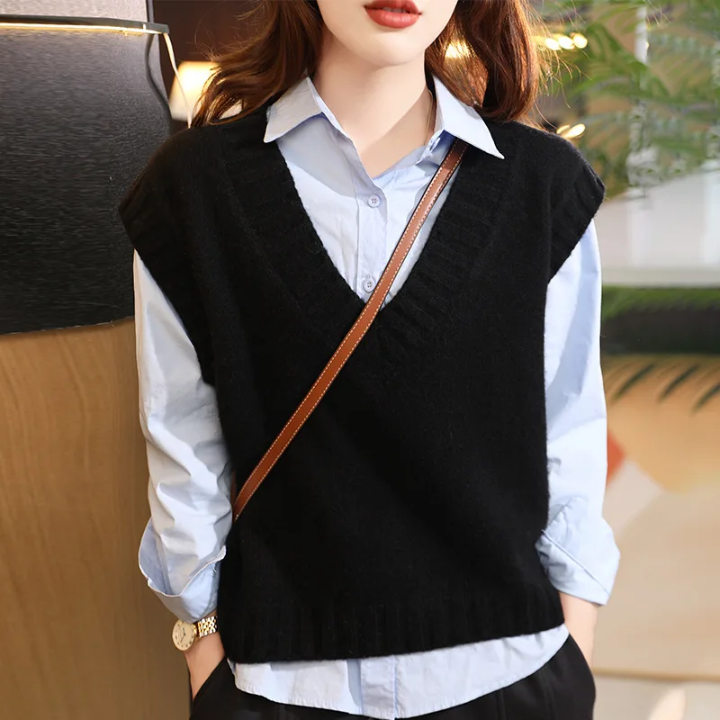 Шерстяной жилет без рукавов осенне-зимний новый женский большой бандажный