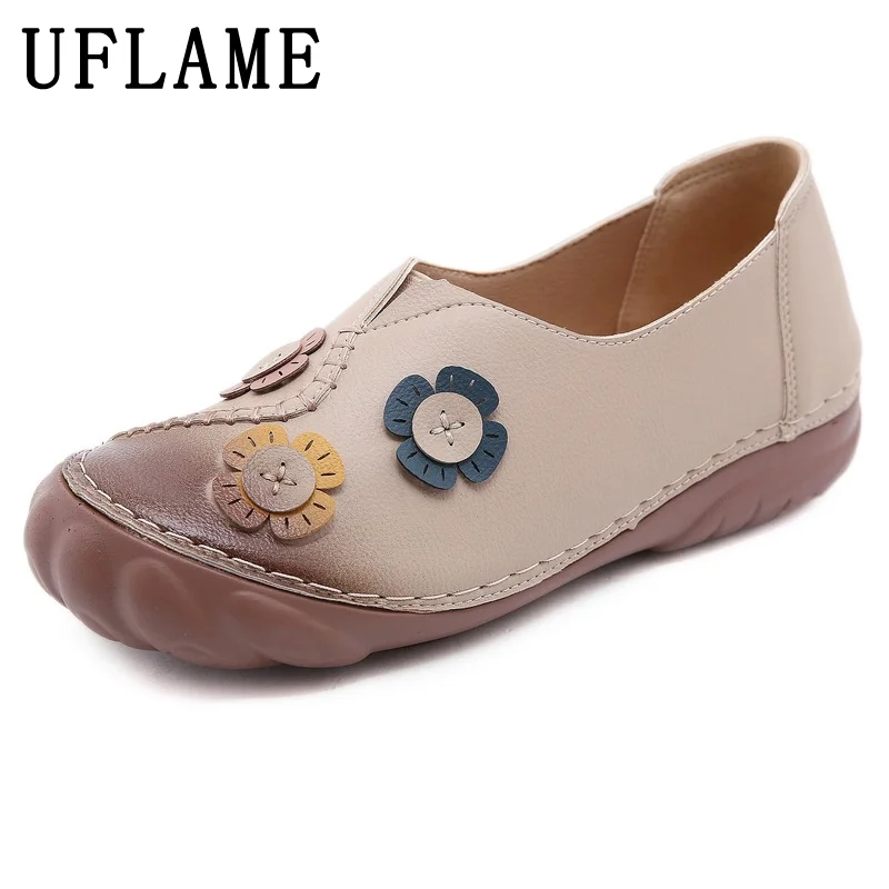 

Brand Design Appliques Handmade Leather Shoes Women Moccasins Large Size 36-42 Loafers Lazy Slip on Fisherman Spring Flat Shoes