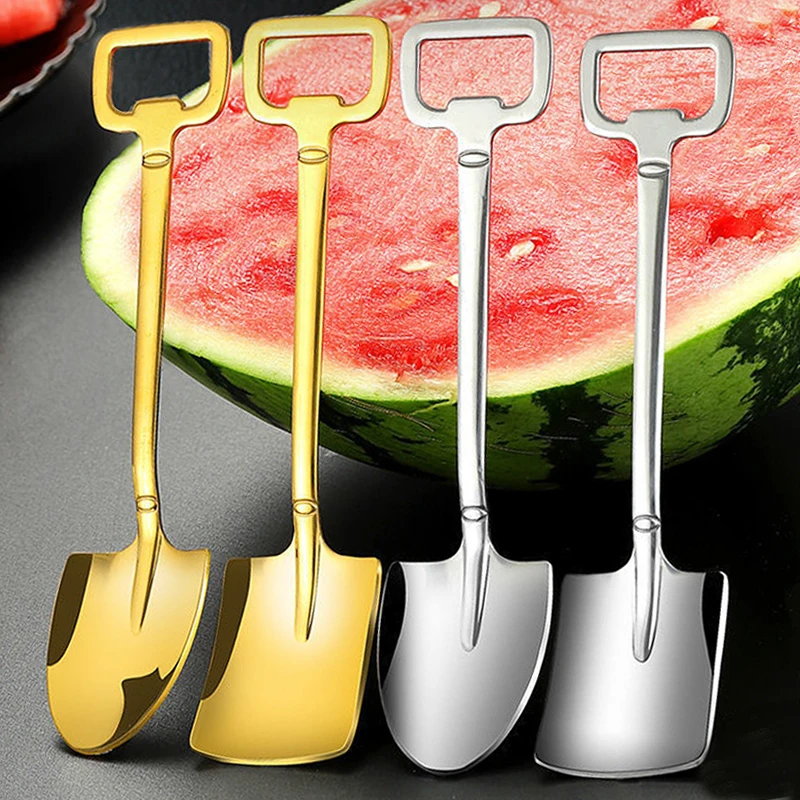 

4pcs Creative Shovel Spoons Stainless Steel Coffee Spoon For Ice Cream Dessert Scoops Kitchen Teaspoon Tableware Cutlery Set