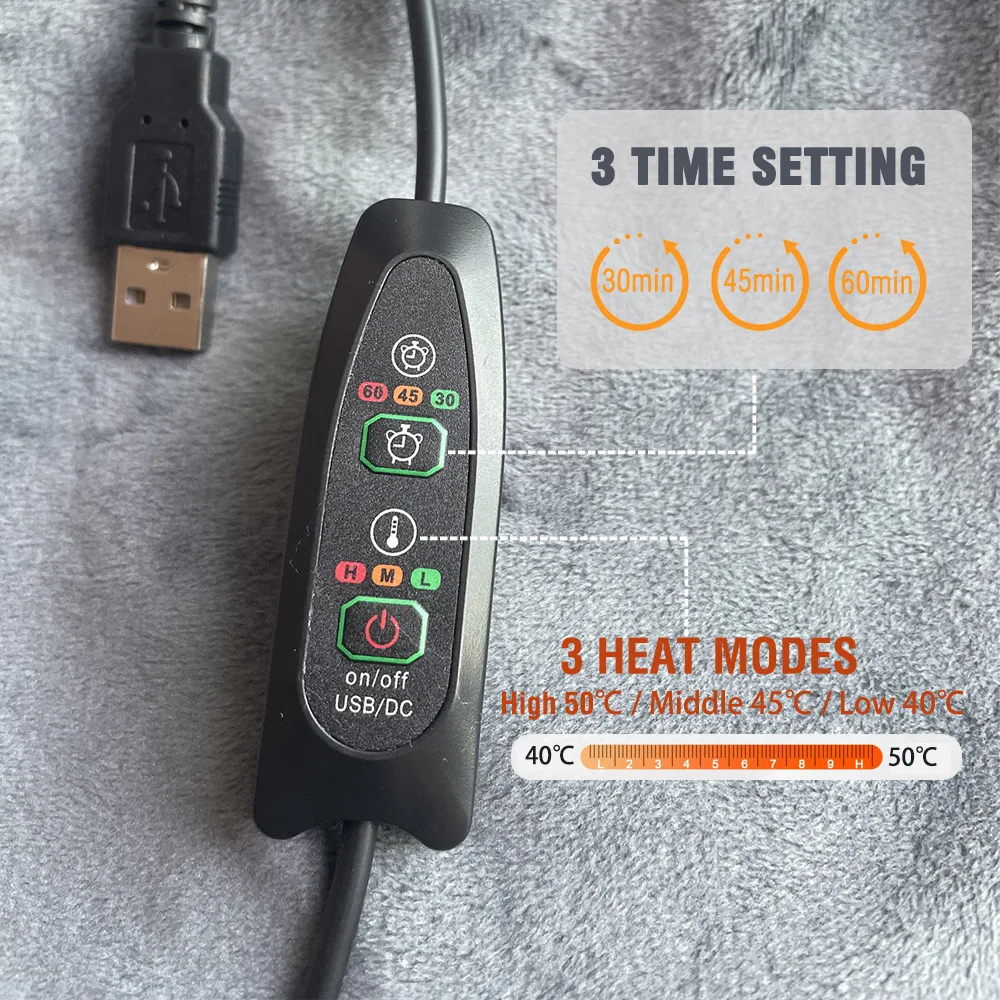 Электрическое одеяло-шаль с USB 3 уровня 76x150 см