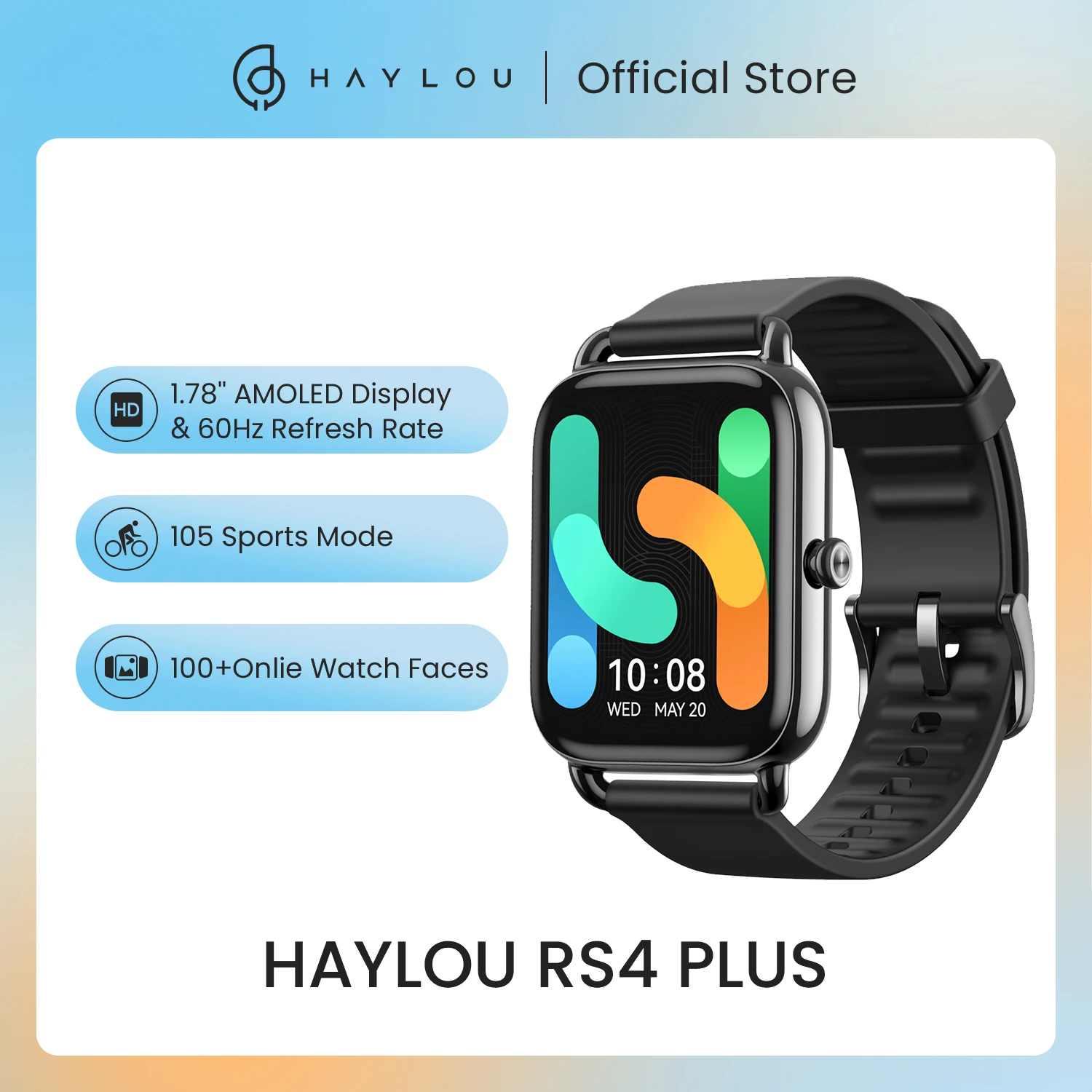 

HAYLOU RS4 Plus Smart Watch 105 Sports modes 1.78" Display Health Monitoring IP68 10 Days Battery Life Smartwatch for Men Women