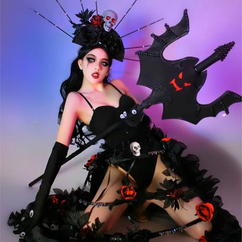 Художественный костюм для бара ночной клуб черная ведьма демон помадур платье