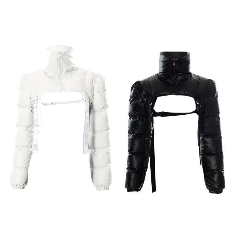 

Зимнее теплое свободное короткое стеганое пузырьковое короткое пальто H9ED с ремешком с пряжкой для женщин