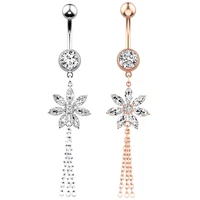 1pc sale snowflake tassel cubic zircon pendant navel ring 316 medical stainless steel bell ring body piercing jewelry for wom