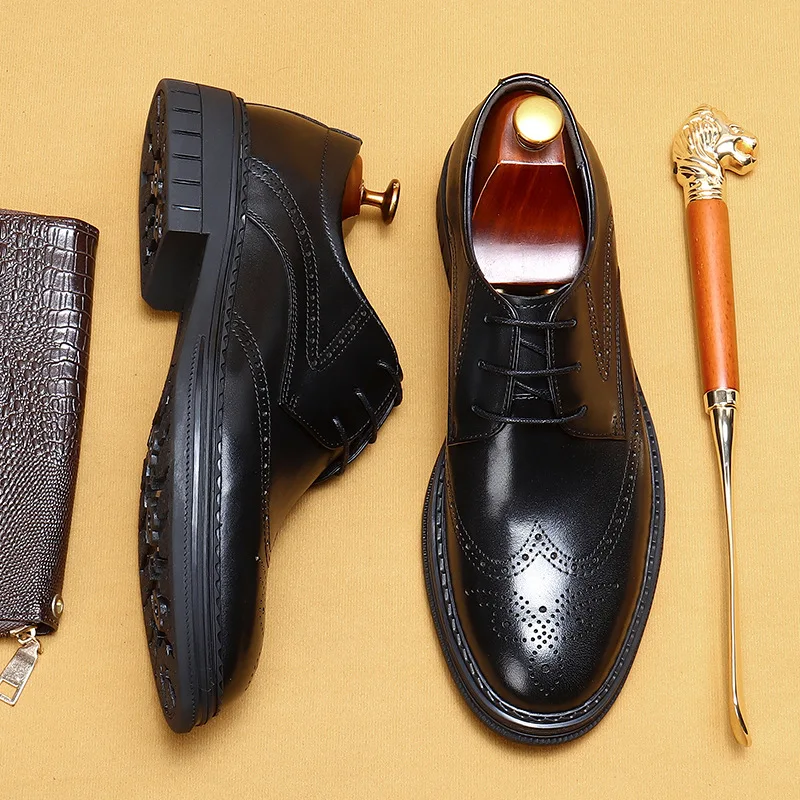 

Oxford Mens Dress Shoes Formal Business Lace Up Genuine Leather Round Head Wedding Office Brogue Shoes For Men Black Brown