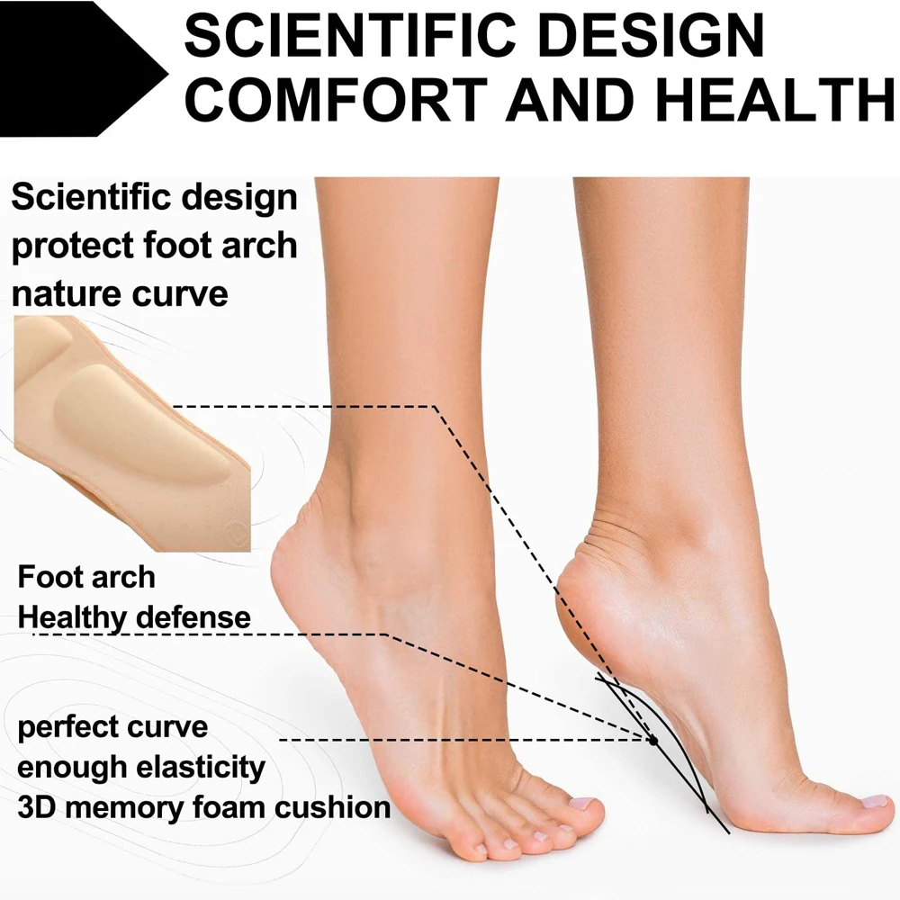 3D Arch Support Flat Feet Insoles Women High Heels Shoes Insert Orthopedic Insoles for Shoes Invisible Breathable Ice Silk Socks