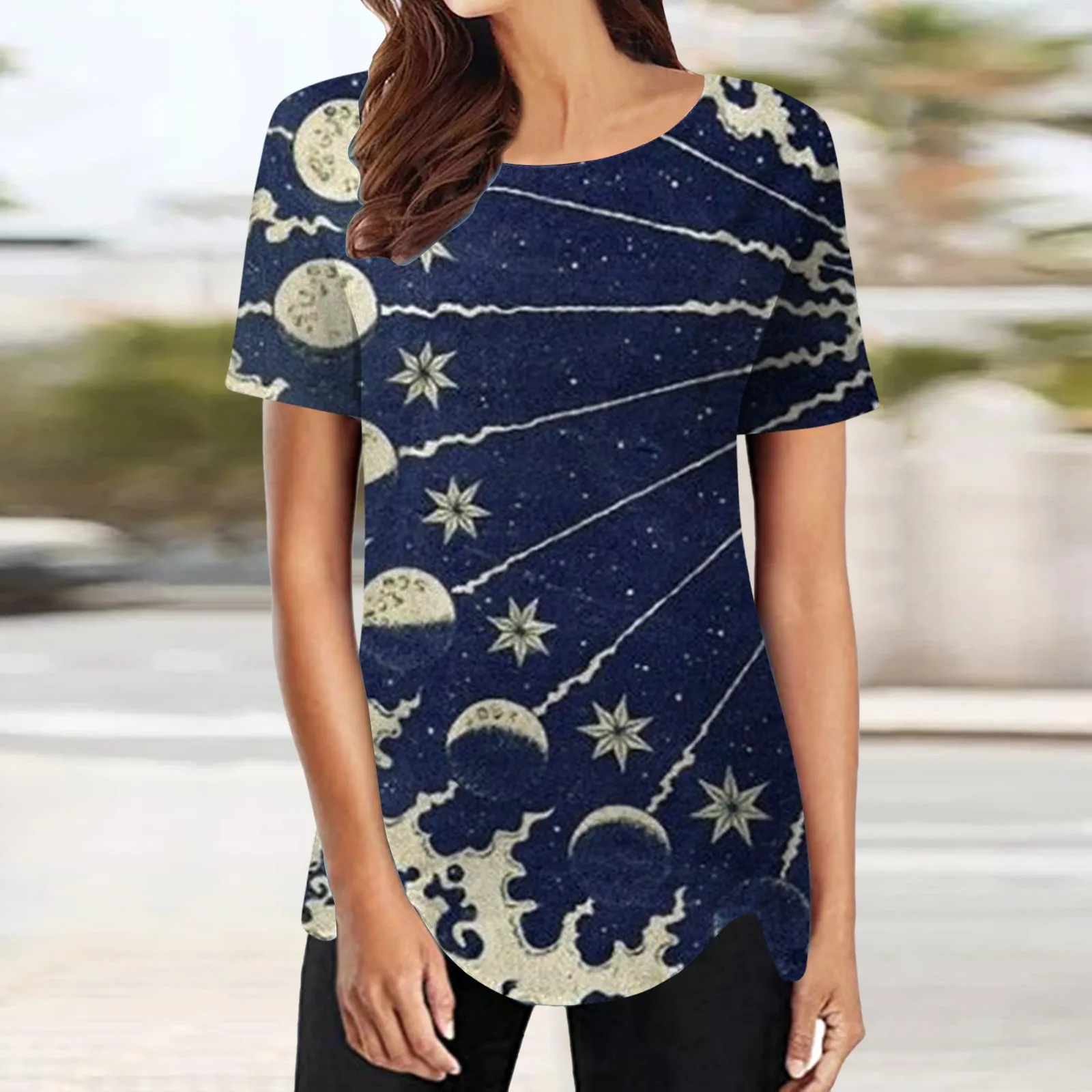 

Женские летние топы свободного кроя, женские летние топы с коротким рукавом, повседневные Простые футболки с круглым вырезом и принтом для ...