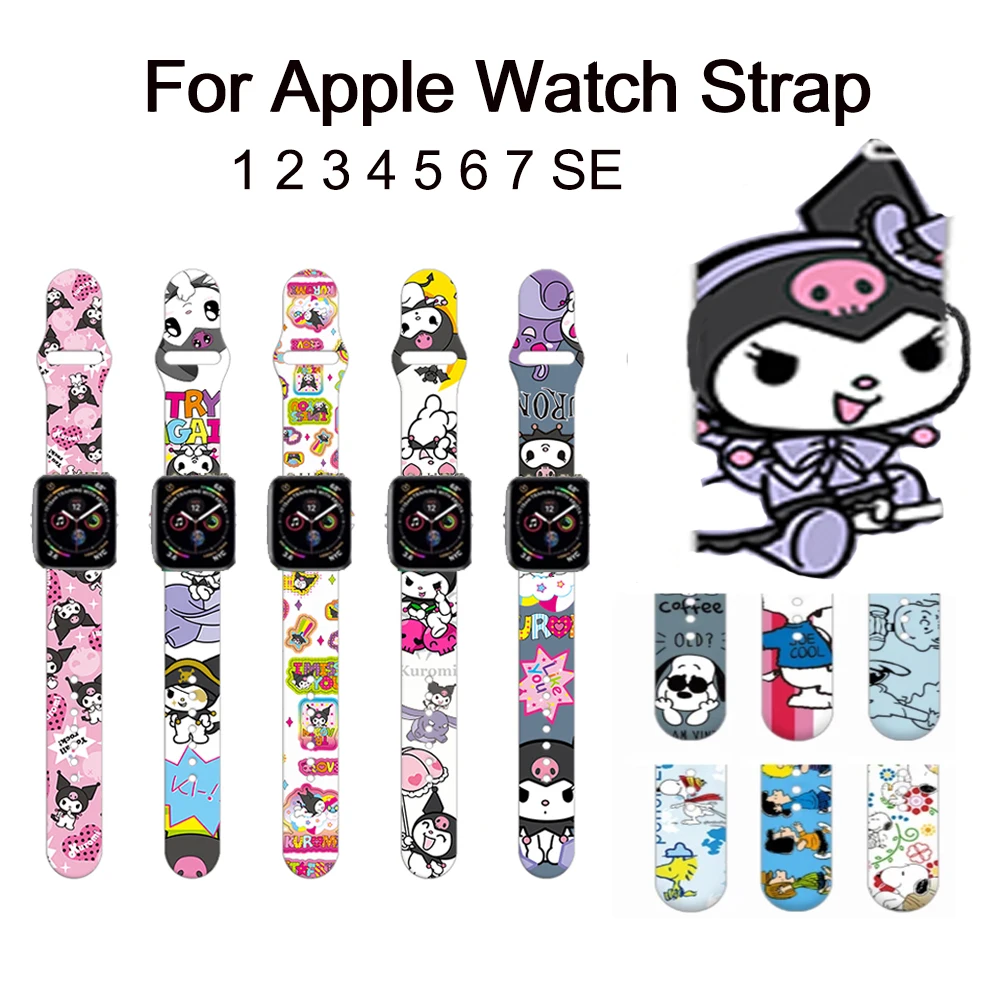 

Bandai Apple Watch Band Kuromi 41mm 40mm Beautiful Girl Melody Silicone Strap for Apple Watch Series 7 6 5 4 3 SE Pulsera iWatch