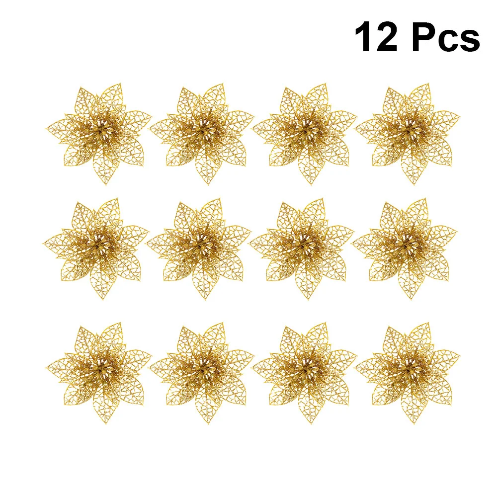

Glitter Artificial Glitter Poinsettia Floral Decor Rattan Hollow Out Flower Ornamnet Poinsettia Flowers Home decor